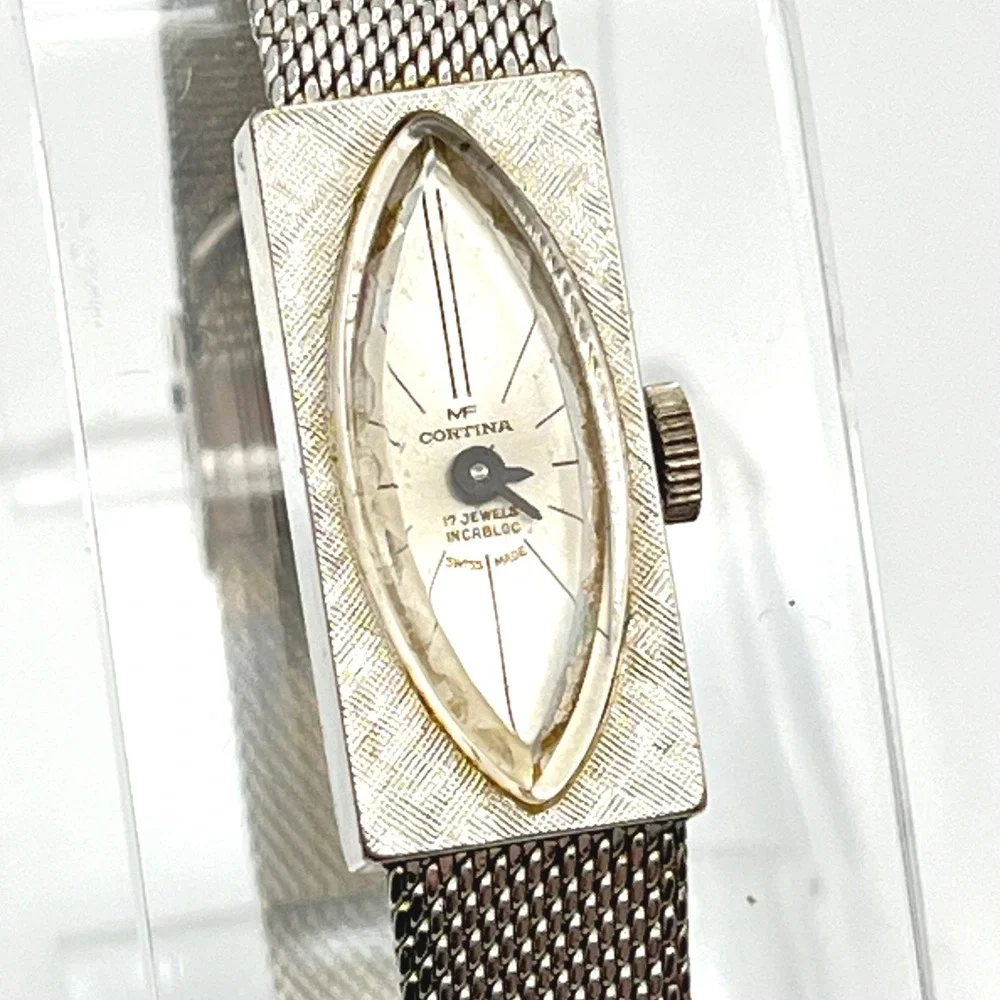 Vintage MF‎ Cortina 17 Jewel Manual Wind Watch 10K RGP Bezel GF Mesh Band Silver
